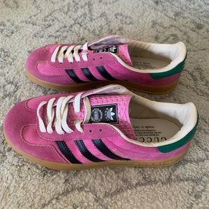 Gucci x Adidas pink suede gazelles